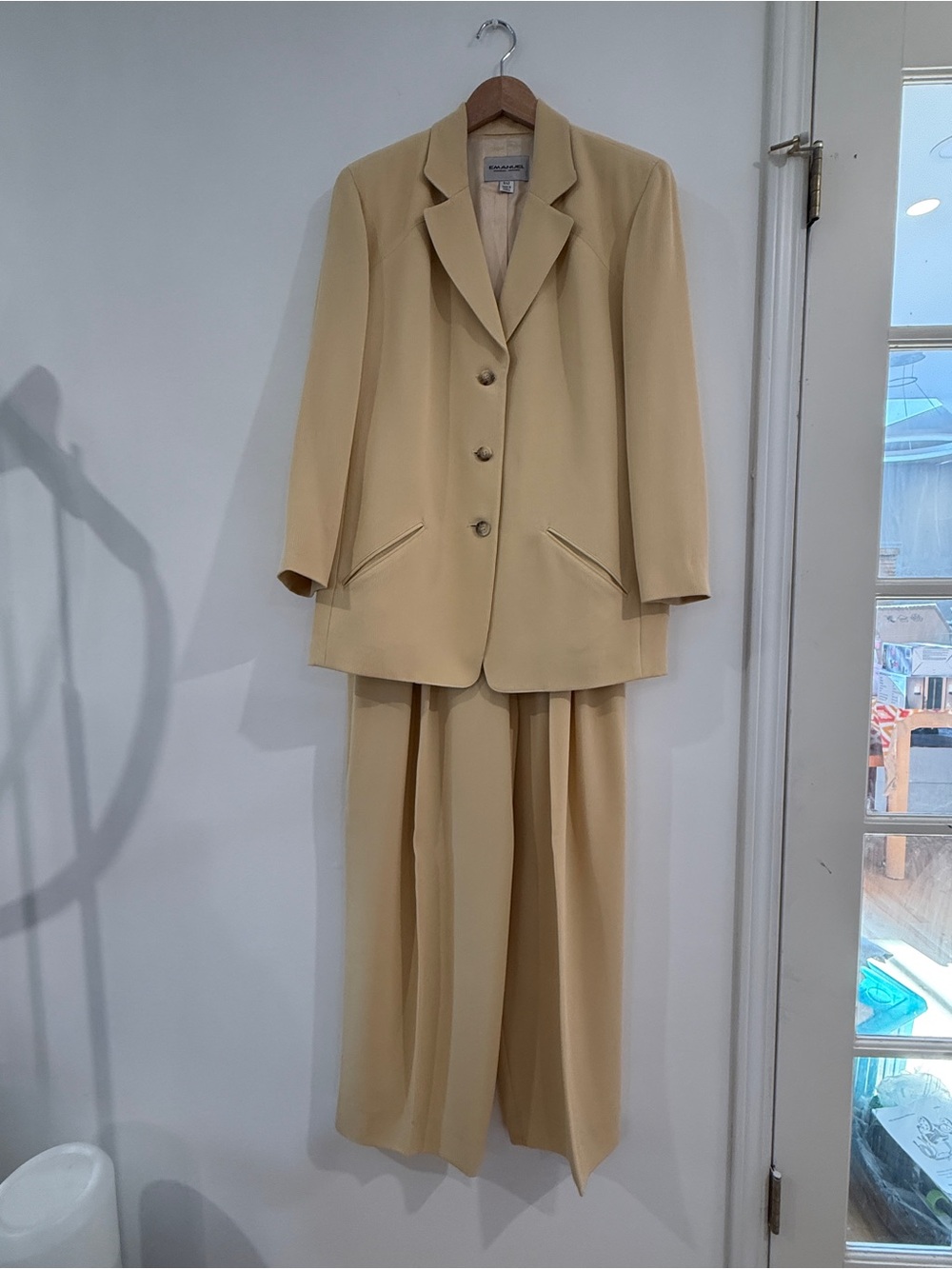 Emanuel Ungaro vintage Cream Three-Piece Blazer, Wide-Leg Trouser and belt Set